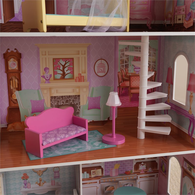 Pemberly Row Penelope 9 Piece Multicolored Wooden Plastic Dollhouse