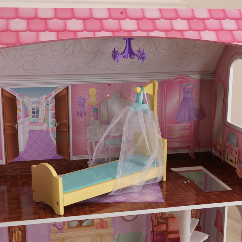 Pemberly Row Penelope 9 Piece Multicolored Wooden Plastic Dollhouse