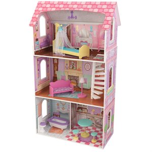 Pemberly Row Penelope 9 Piece Multicolored Wooden Plastic Dollhouse