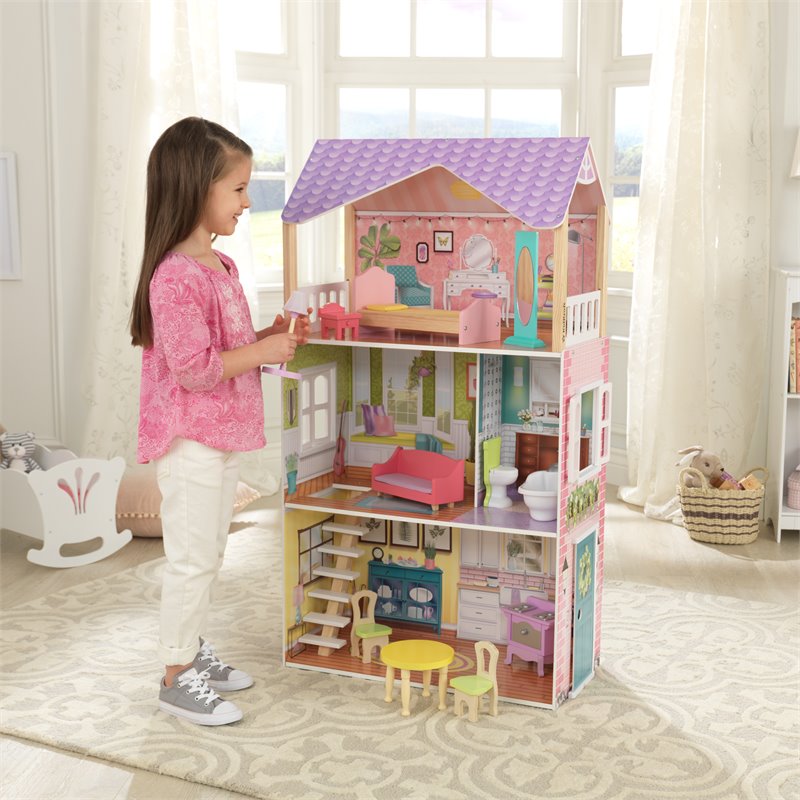 Pemberly Row Modern 11 Piece Multicolored Wooden Plastic Dollhouse