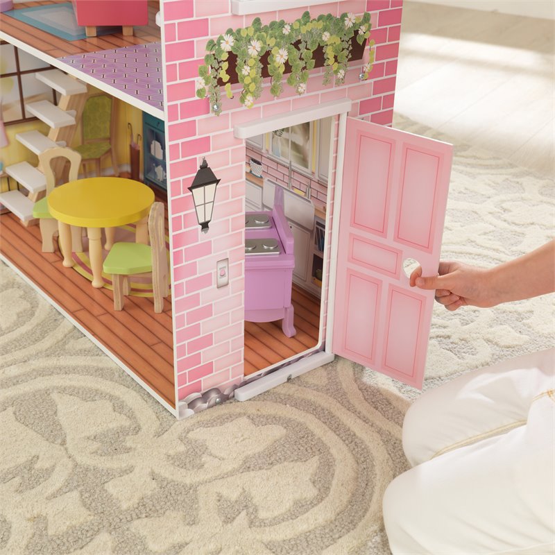 Pemberly Row Modern 11 Piece Multicolored Wooden Plastic Dollhouse