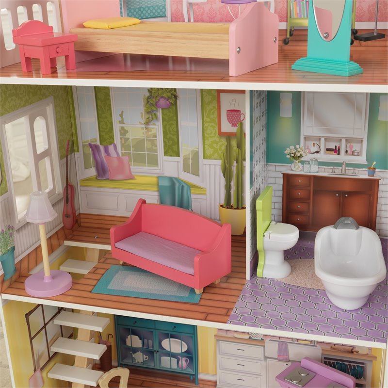 Pemberly Row Modern 11 Piece Multicolored Wooden Plastic Dollhouse