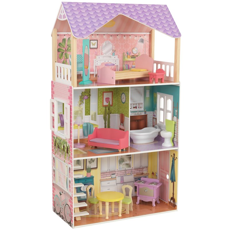 Pemberly Row Modern 11 Piece Multicolored Wooden Plastic Dollhouse