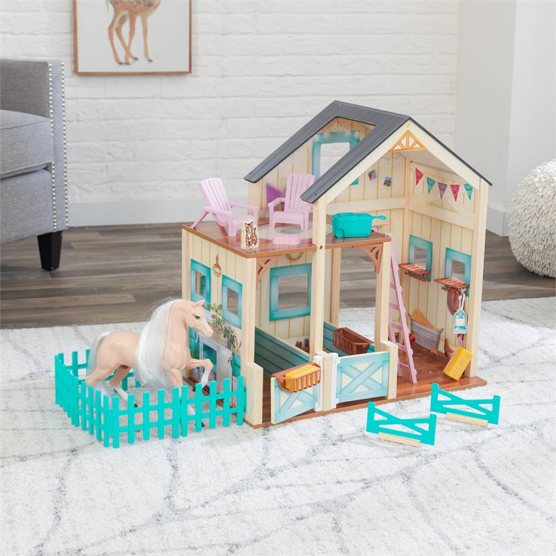 Pemberly Row 24 Piece Multicolored Wooden Plastic Horse Stable