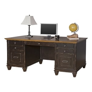 Pemberly Row Wood Double Pedestal Desk Office Desk Office Table Black
