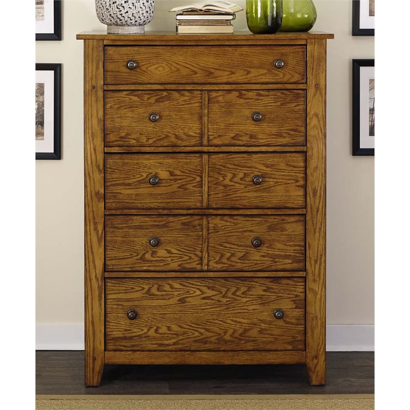 Pemberly Row Contemporary Grandpa's Cabin Medium Brown 5 Drawer Chest