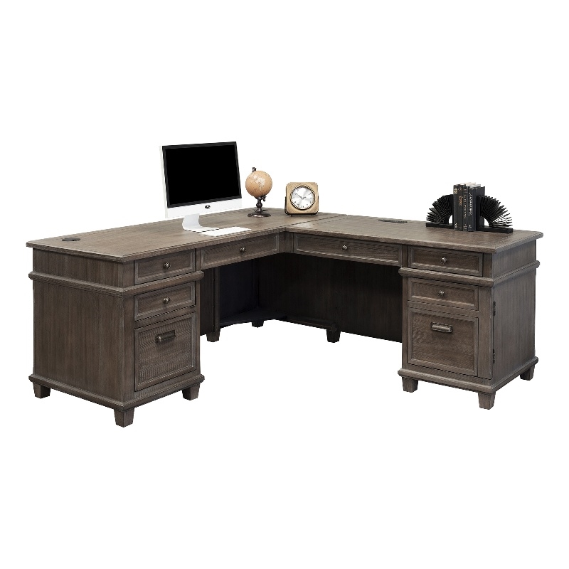 Pemberly Row Wood L-Desk & Return Writing Table Office Desk Gray