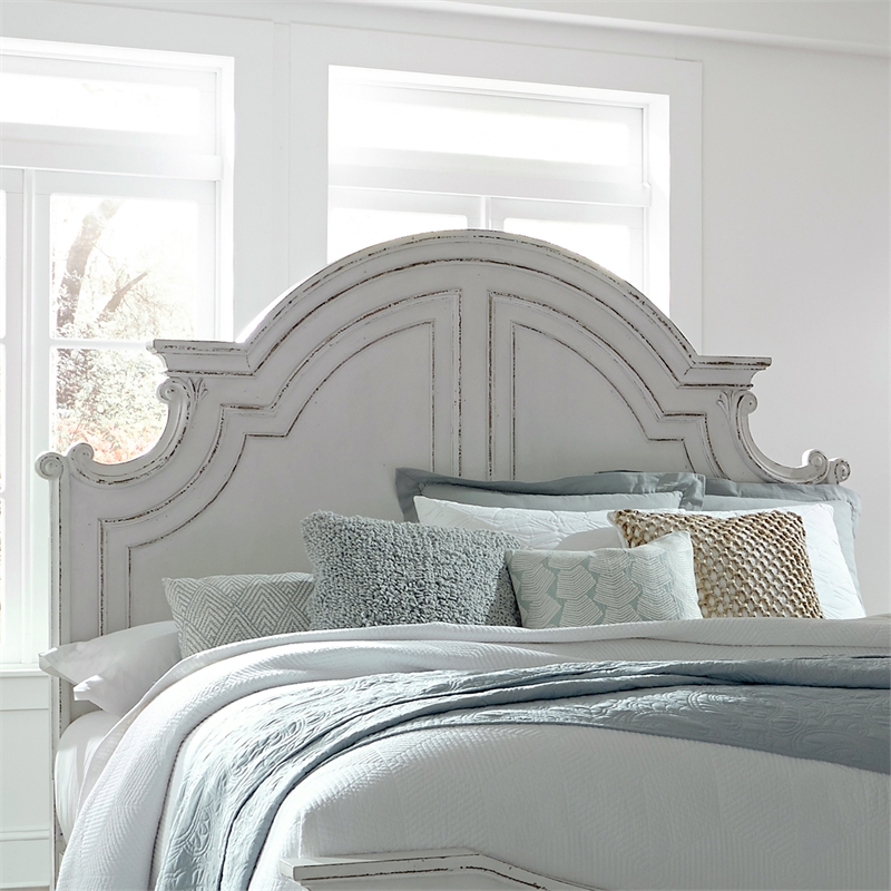 Pemberly Row Contemporary Magnolia Manor White Queen Panel Bed