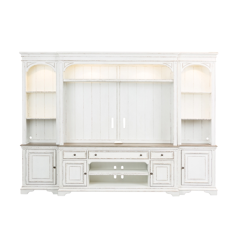 Pemberly Row Magnolia Manor White Entertainment Center with Piers