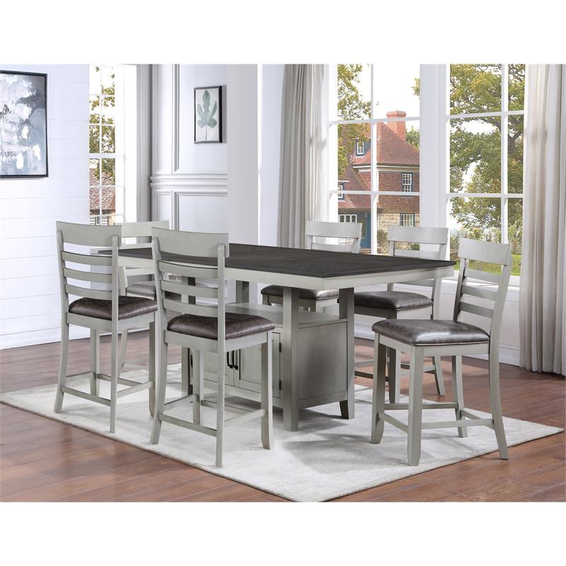 Pemberly Row Stone Gray and Charcoal Wood 7-Piece Dining Set