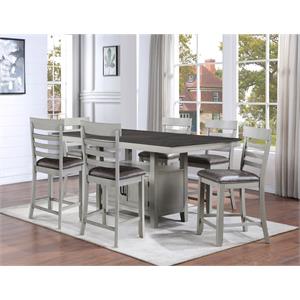 Pemberly Row Stone Gray and Charcoal Wood 7-Piece Dining Set