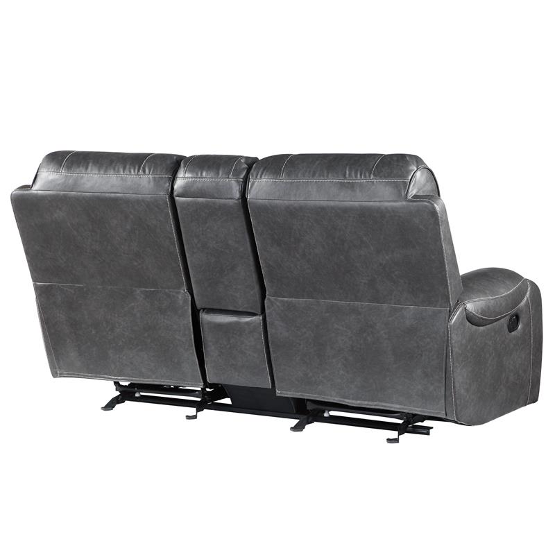 Pemberly Row Gray Faux Leather Manual Glider Recliner Loveseat