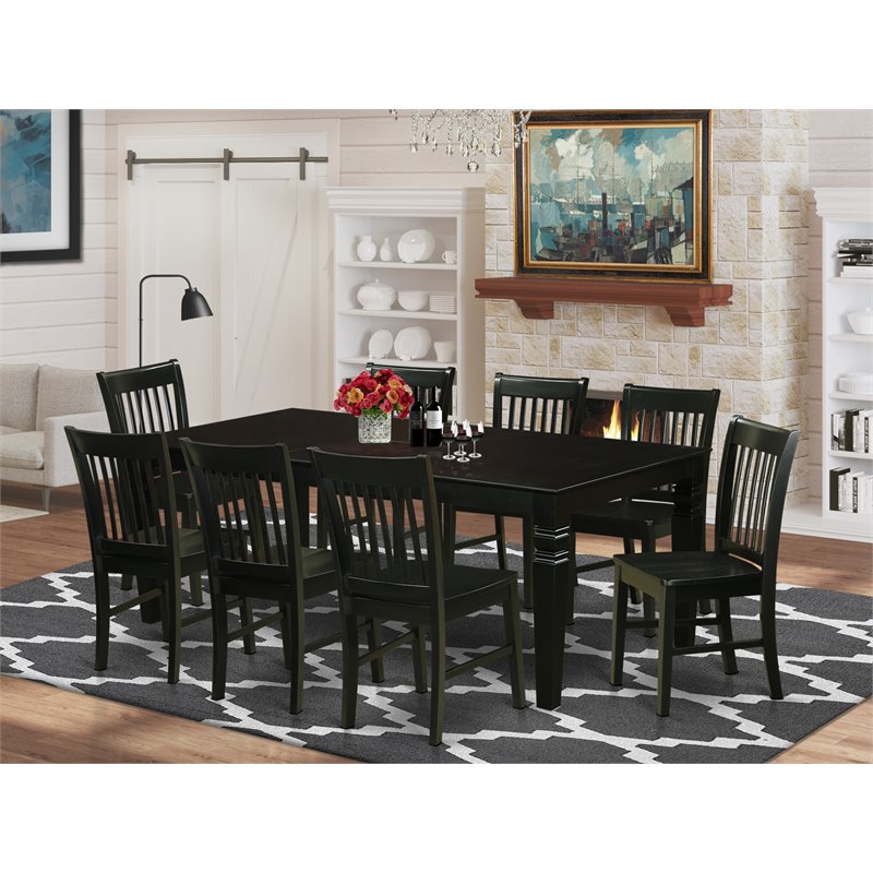 Pemberly Row Contemporary 9-piece Wood Table and Dining Chairs in Black