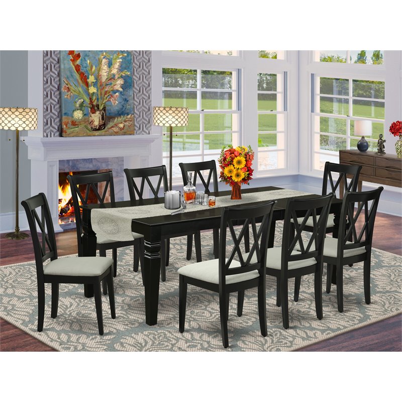Pemberly Row 9-piece Wood Dining Set with Linen Seat in Black