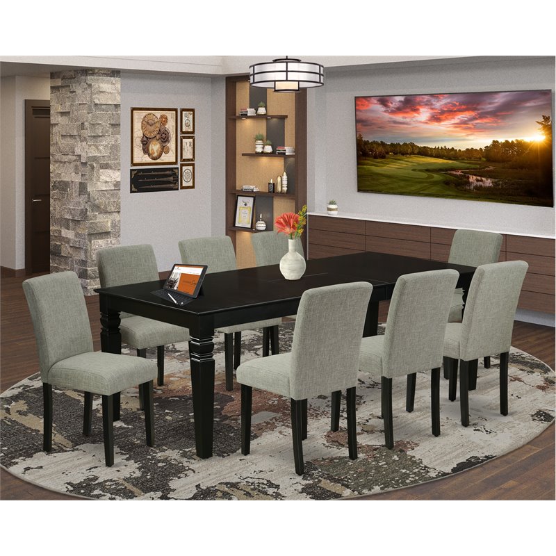 Pemberly Row Contemporary 9-piece Wood Dining Set in Black/Shitake