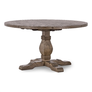 Pemberly Row Round Reclaimed Pine Dining Table in Weathered Brown