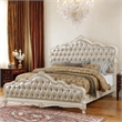 Pemberly Row Eastern King Tufted Faux Leather Bed in Rose Gold and Pearl White