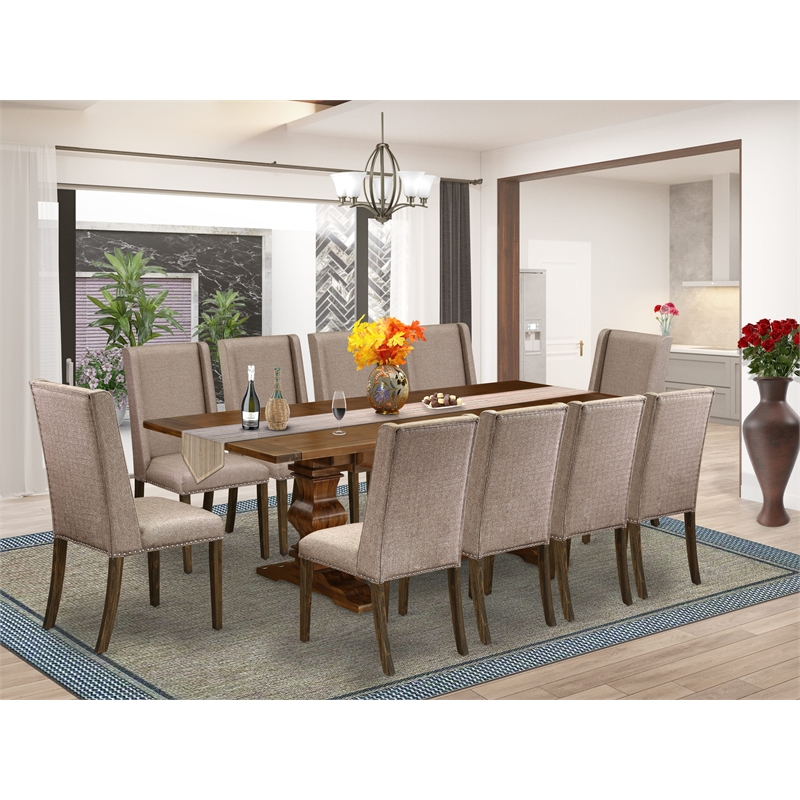 Pemberly Row 11-Piece Dining Set in Antique Walnut/Dark Khaki