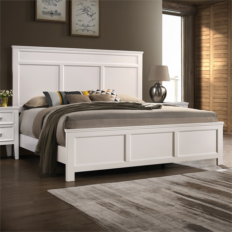 Pemberly Row Contemporary Rubberwood & Veneer King Bed in White