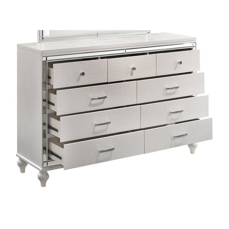 Pemberly Row Contemporary Solid Wood Dresser with 9 Drawers in White