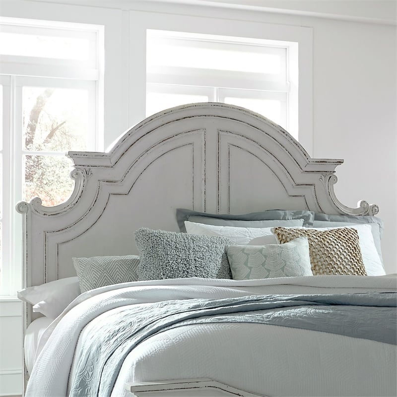 Pemberly Row Contemporary Wood Queen Panel Headboard in White