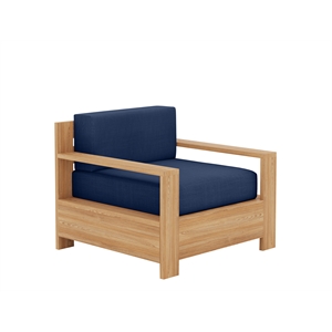 Pemberly Row Modern Teak Outdoor Club Chair with Navy Fabric Cushion