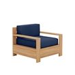 Pemberly Row Modern Teak Outdoor Club Chair with Navy Fabric Cushion