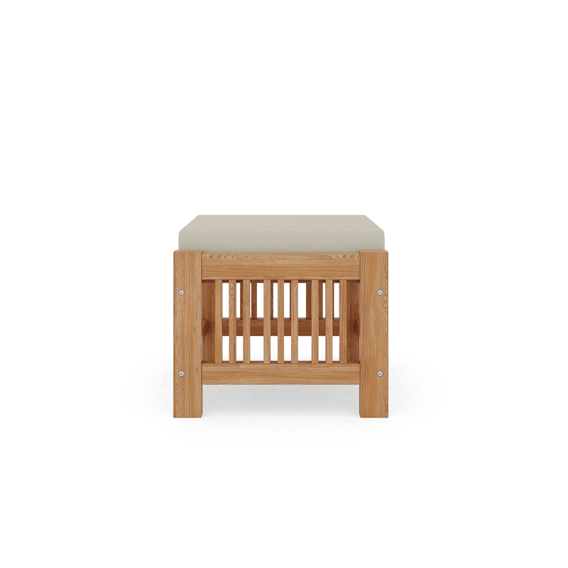 Pemberly Row Modern Teak Outdoor Ottoman with Canvas Cushions in Beige