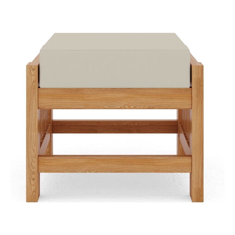 Pemberly Row Modern Teak Outdoor Ottoman with Canvas Cushions in Beige