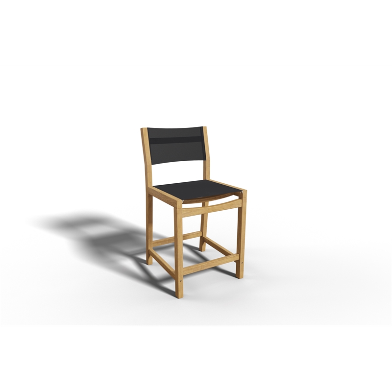 Pemberly Row Modern Teak Outdoor Counter Height Stool in Black