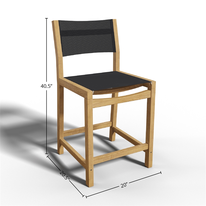 Pemberly Row Modern Teak Outdoor Counter Height Stool in Black
