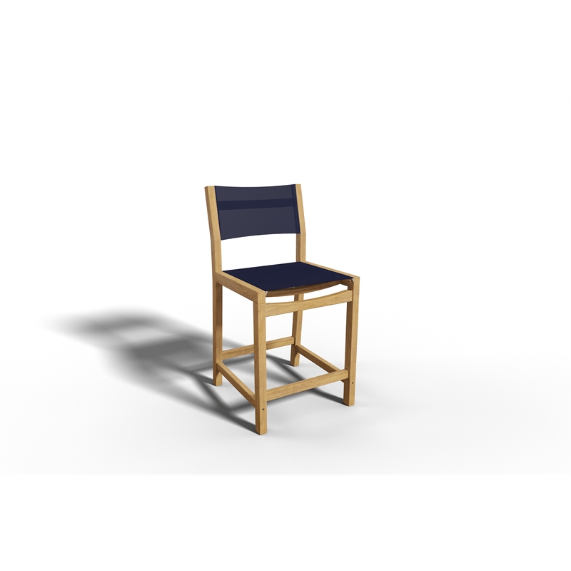 Pemberly Row Modern Teak Outdoor Counter Height Stool in Blue