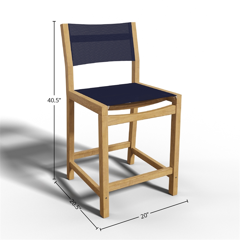 Pemberly Row Modern Teak Outdoor Counter Height Stool in Blue