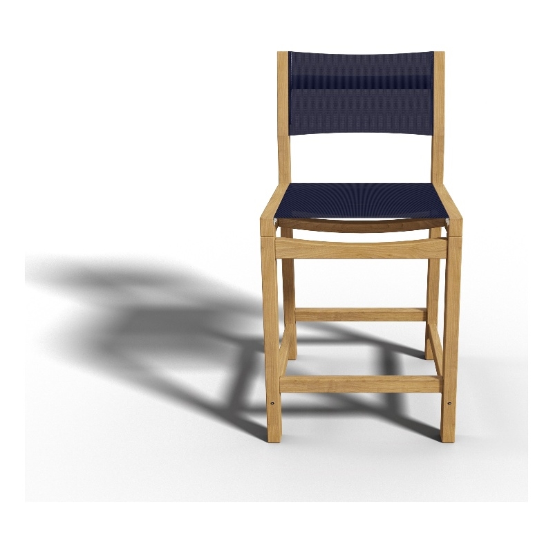 Pemberly Row Modern Teak Outdoor Counter Height Stool in Blue