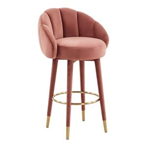 Pemberly Row 30.8&quot Swivel Modern Velvet and Pine Bar Stool in Pink