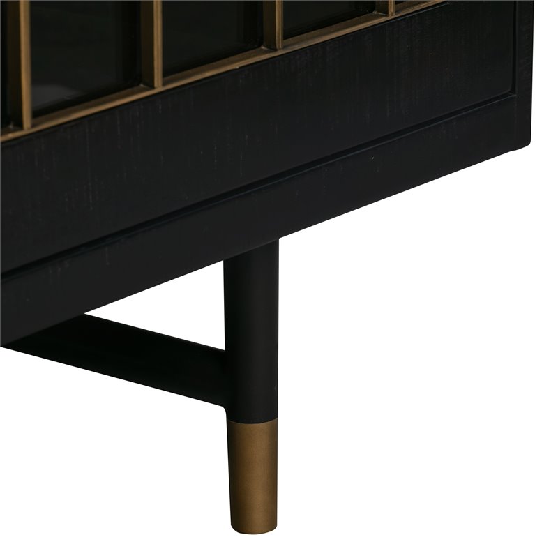 Pemberly Row Transitional Acacia Wood Buffet in Black/Antique Brass