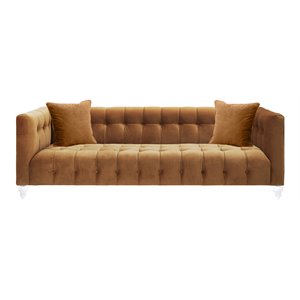 Pemberly Row 29.35&quotH Velvet Upholstered/Acrylic Sofa in Cognac Orange