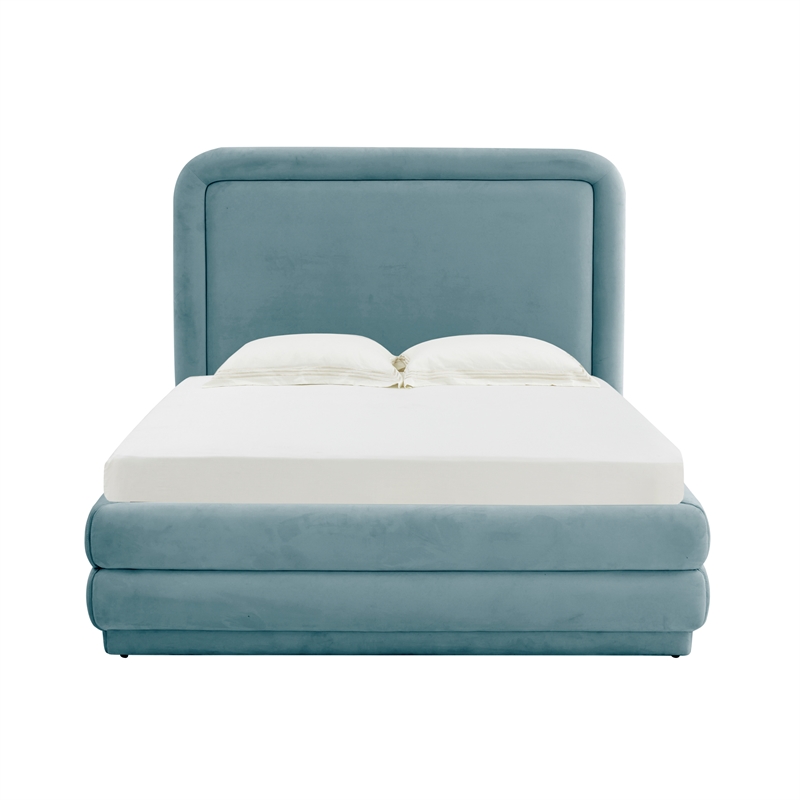 Pemberly Row Transitional Bluestone Velvet Upholstered Bed in King