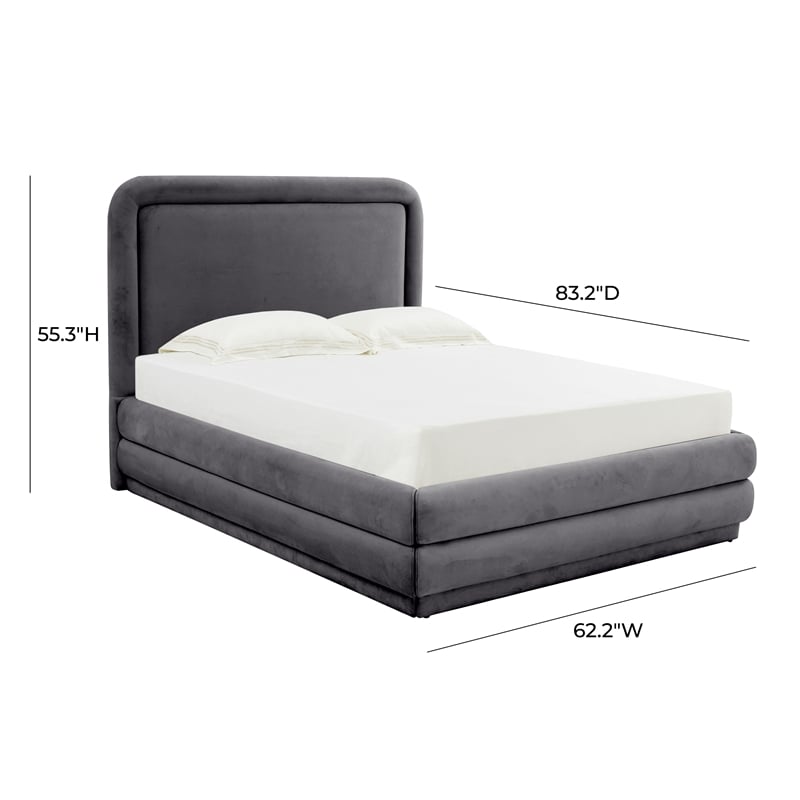 Pemberly Row Transitional Dark Gray Velvet Upholstered Bed in Full