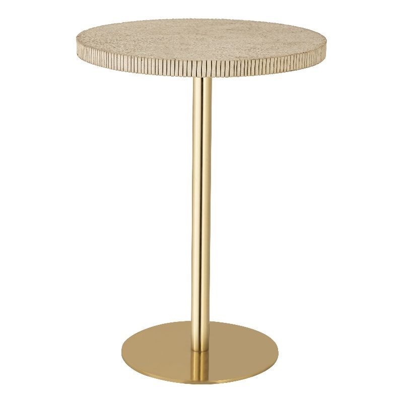 Pemberly Row Transitional Accent Stone Gold Round Side Table