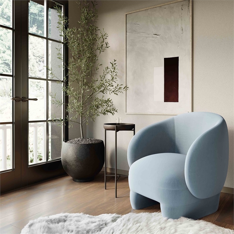 Pemberly Row Transitional Accent Velvet Accent Chair in Blue Stone