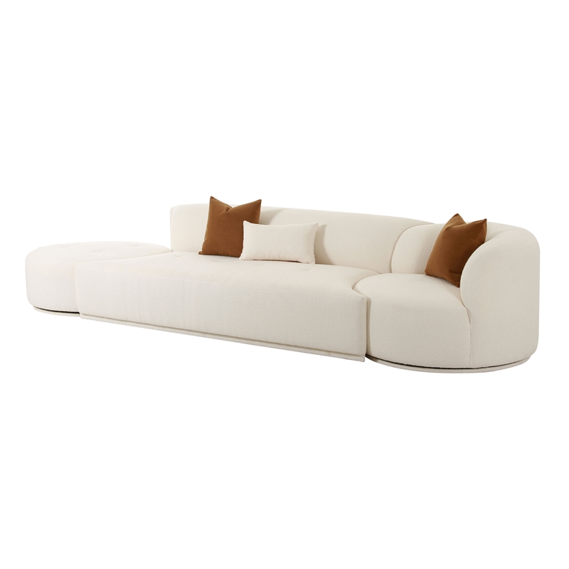 Pemberly Row Transitional Cream Boucle 3-Piece Chaise Modular Sofa