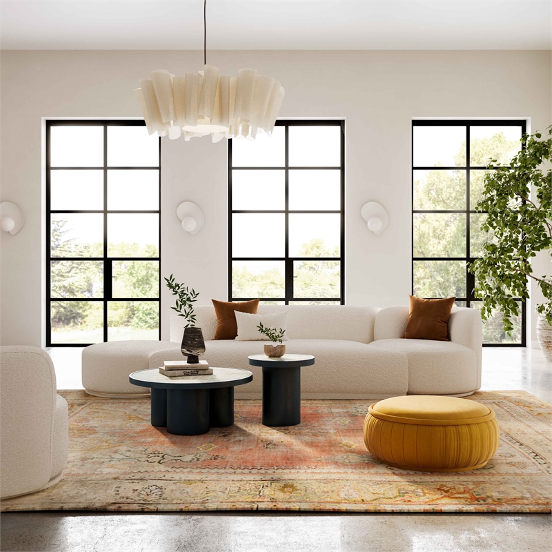 Pemberly Row Transitional Cream Boucle 3-Piece Chaise Modular Sofa