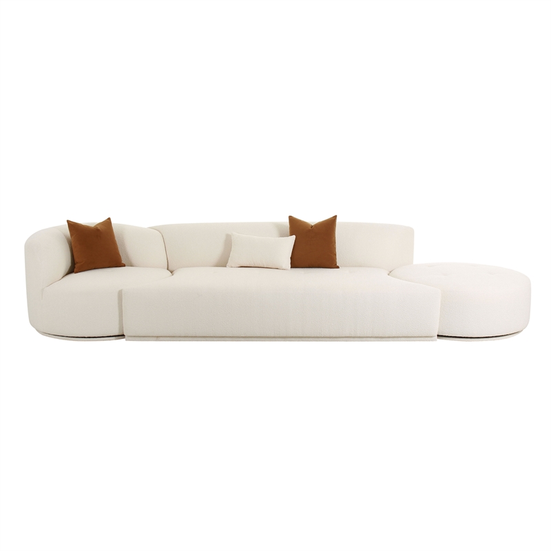 Pemberly Row Transitional Cream Boucle 3-Piece Chaise Modular Sofa