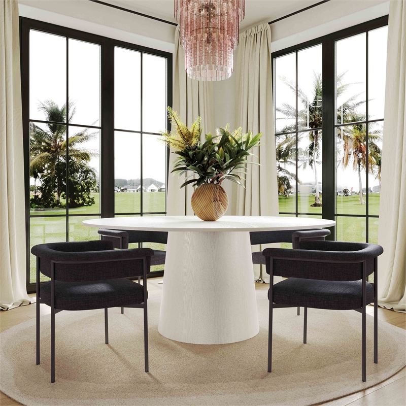 Pemberly Row Contemporary Black Performance Linen Dining Chair