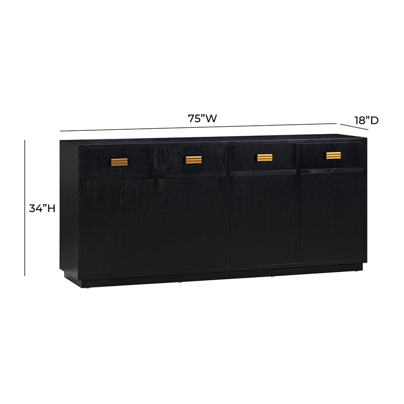 Pemberly Row Handmade Contemporary Accent Black Finish Oak Buffet