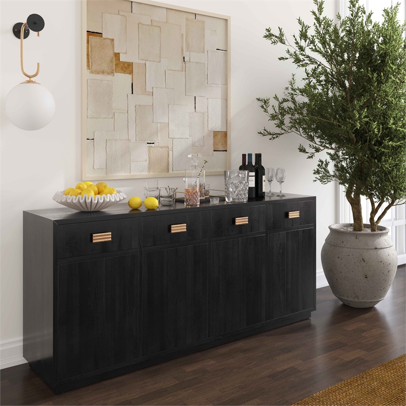 Pemberly Row Handmade Contemporary Accent Black Finish Oak Buffet