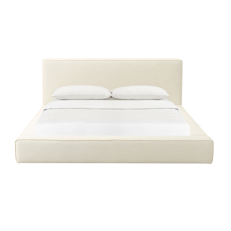 Pemberly Row Handmade Contemporary Accent Cream Linen King Bed