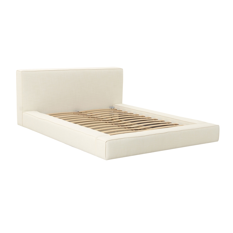 Pemberly Row Handmade Contemporary Accent Cream Linen King Bed