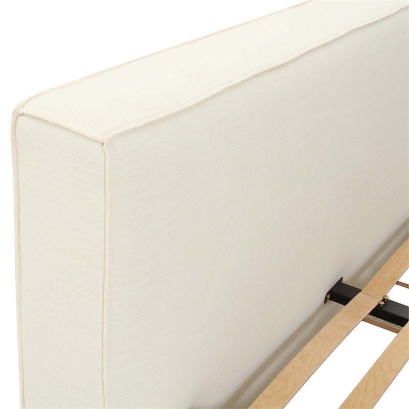 Pemberly Row Handmade Contemporary Accent Cream Linen King Bed